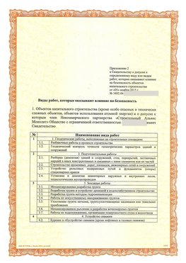 Приложение к свидетельству о допуске к определенному виду или видам работ Архангельск СРО в строительстве